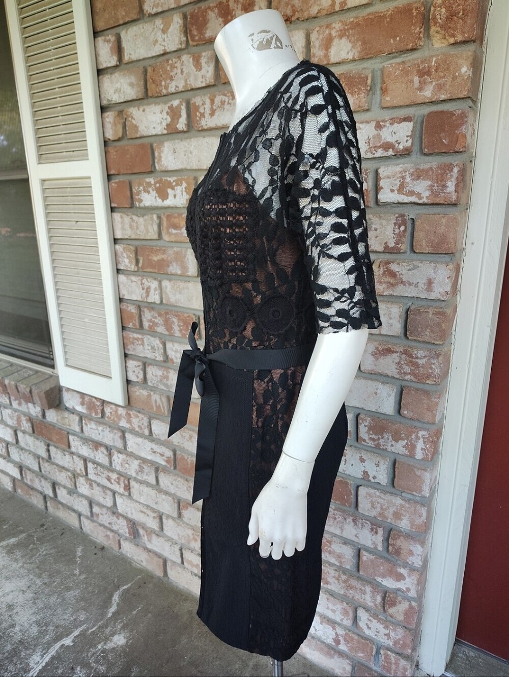 Beguile By Byron Lars Black Lace Carissima Sheath Dress Sz 8P Nude Lining Gothic - Picture 6 of 11